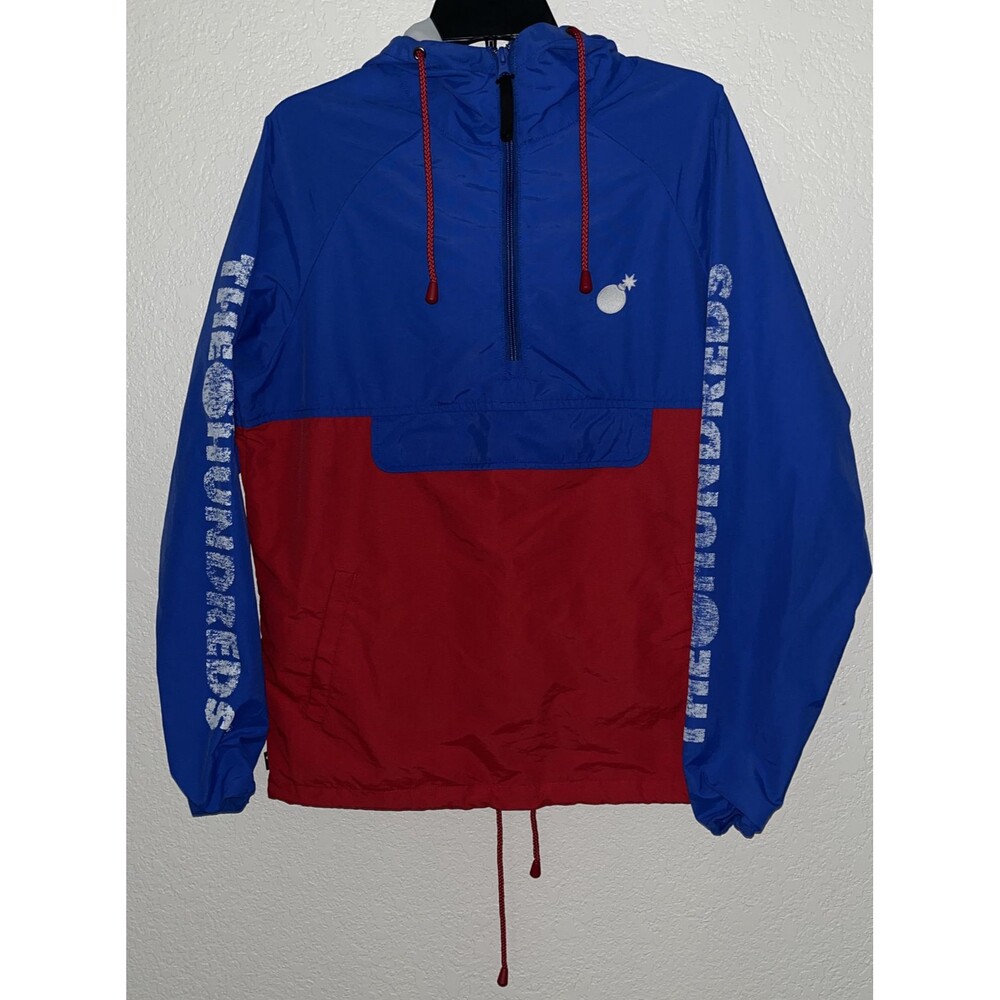 The Hundreds Windbreaker 1/2 Zip Pullover Hooded Jacket Mens Sz Med. Blue/Red